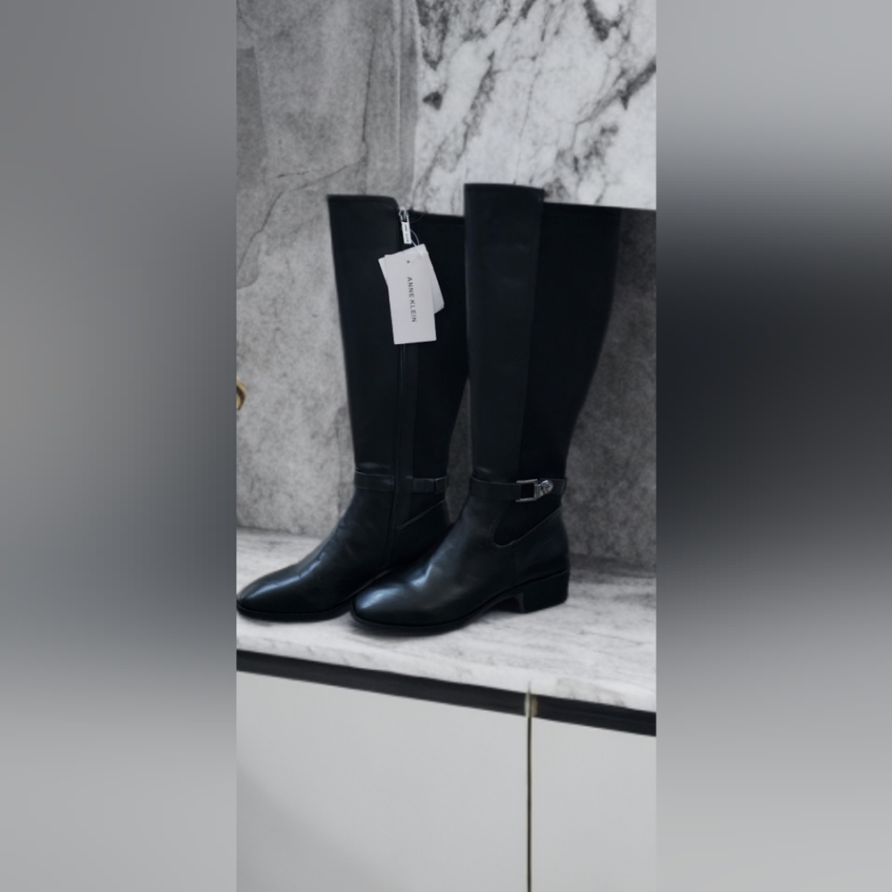 Anne Kleinl Black Leather Knee-High Boots NWT